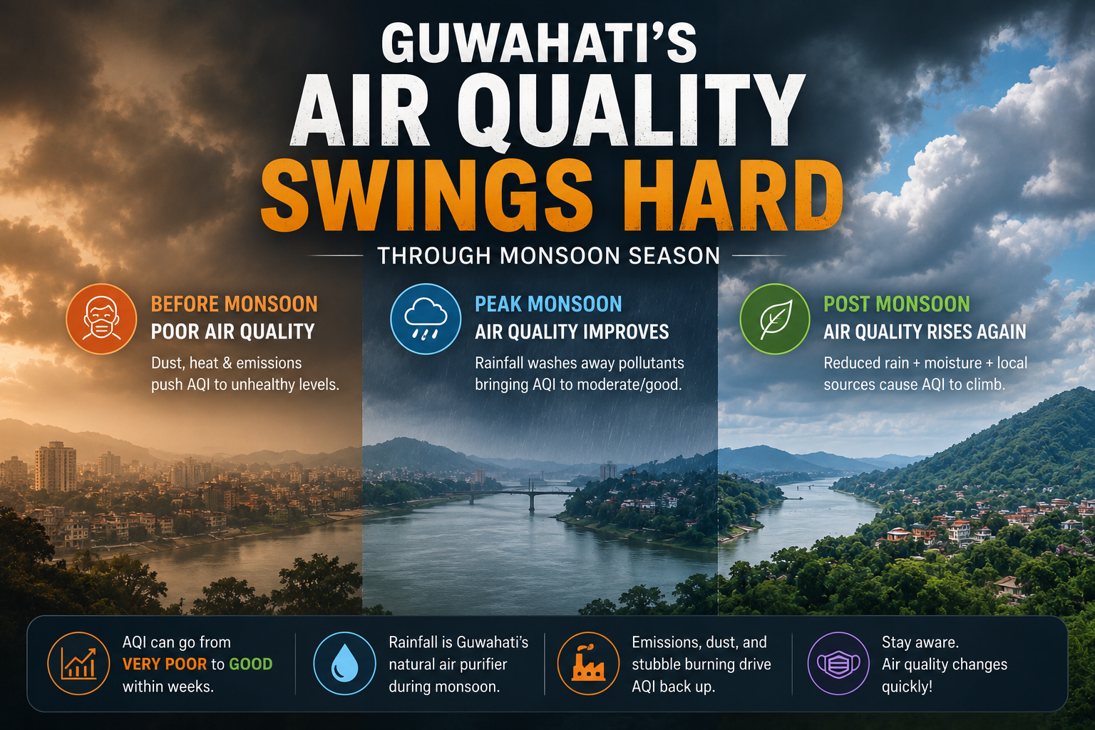 Guwahati's Air Quality Swings Hard Through Monsoon Season